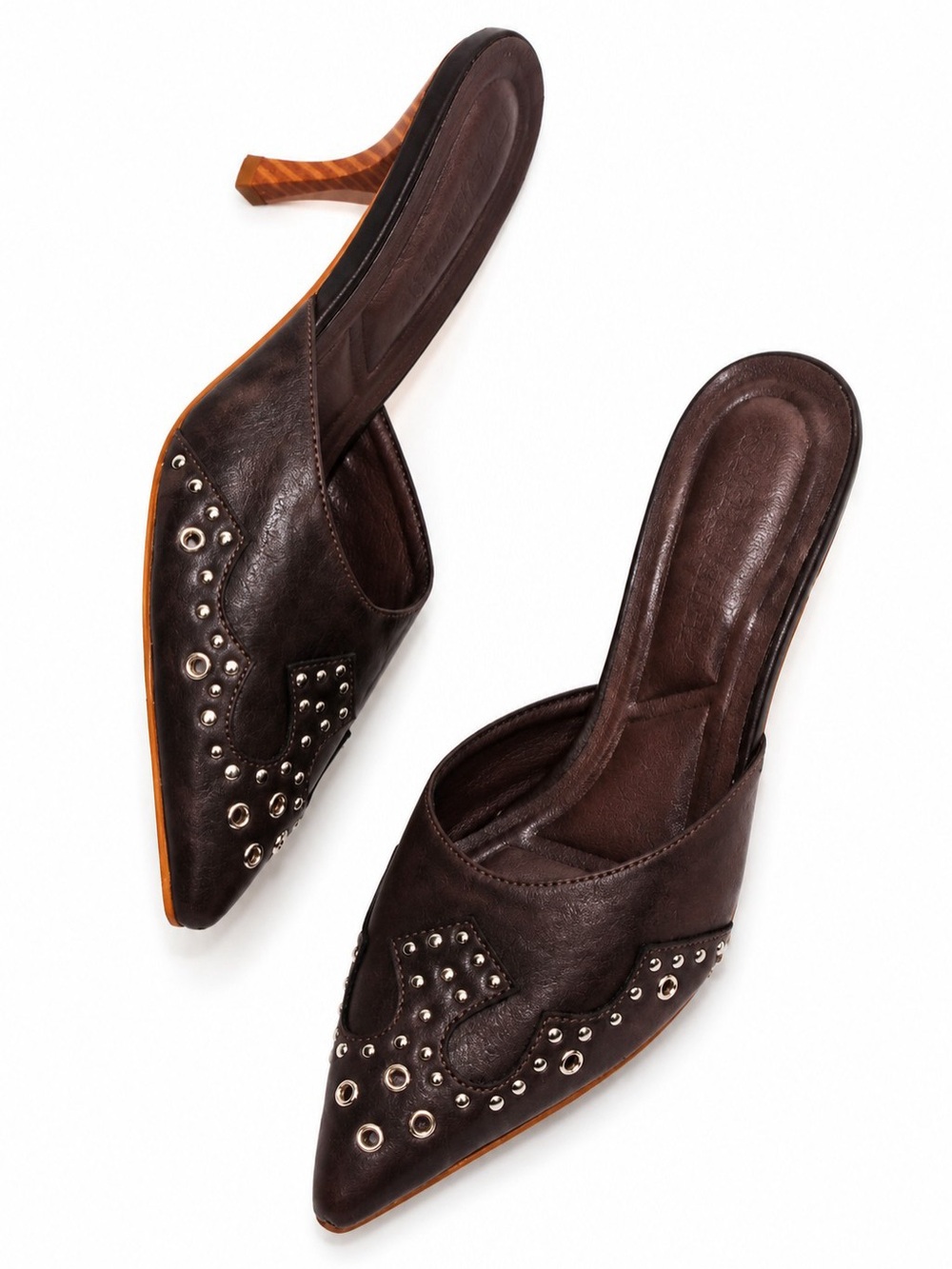 Studded Pointed-Toe Mule Heels – Chic Slip-On Kitten Pumps